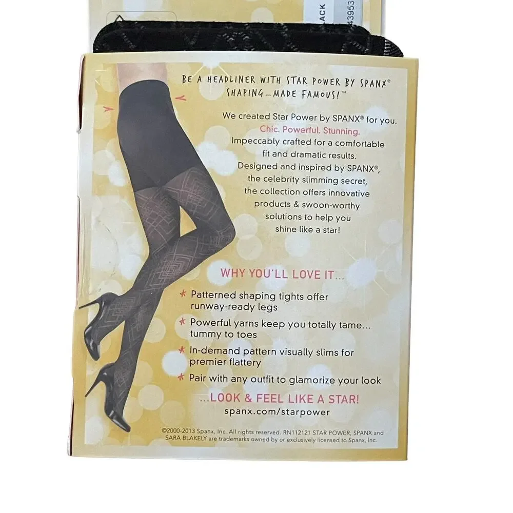 Star Power by SPANX Center-Stage Shaping Tights Black Diamond Daze Size C NEW